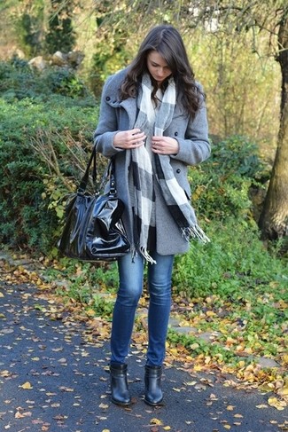 Grey Check Scarf Outfits For Women: 
