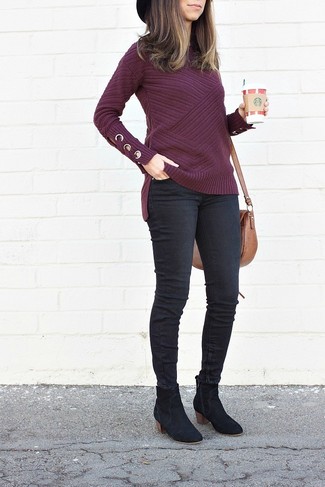 Violet Crew-neck Sweater Outfits For Women: 