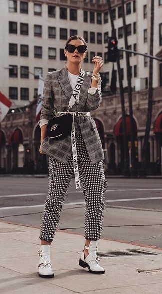 Black and White Gingham Skinny Pants Outfits: 