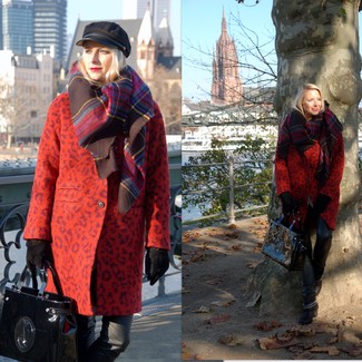 Red Plaid Scarf Dressy Chill Weather Outfits For Women: 