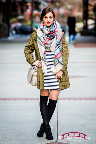 White and Navy Horizontal Striped Sweater Dress Outfits: 