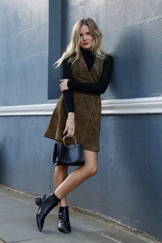 Olive Suede Wrap Dress Outfits: 