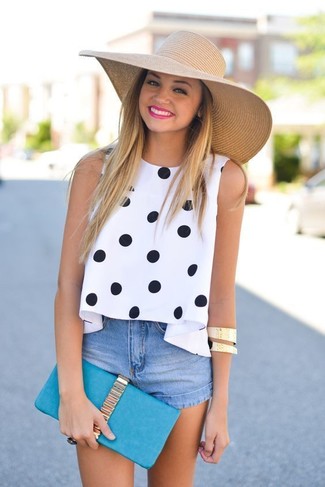White and Black Polka Dot Sleeveless Top Outfits: 