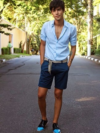Navy Shorts with Oxford Shoes Outfits: 