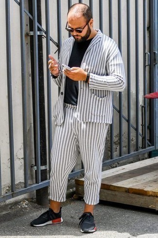 White Vertical Striped Suit Casual Outfits: 