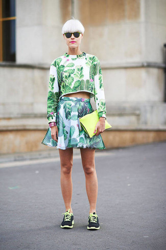 Green Floral Skater Skirt Outfits: 