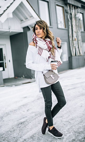 White Plaid Scarf Outfits For Women: 