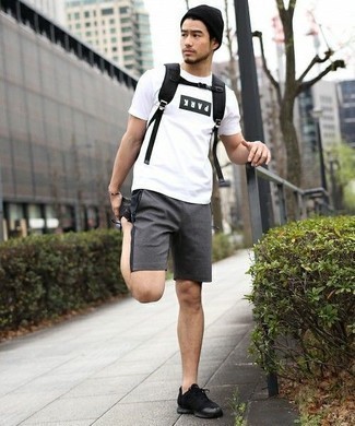 Charcoal Sports Shorts Outfits For Men: 