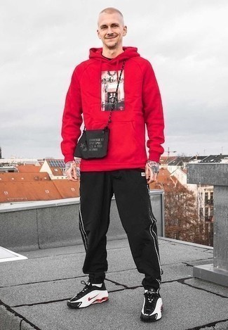 Red Print Hoodie Outfits For Men In Their 20s: 