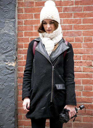 Black Wool Biker Jacket Outfits For Women: 