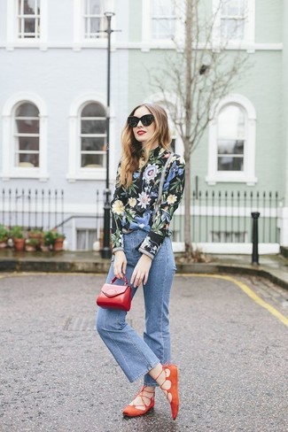 Black and White Floral Long Sleeve Blouse Outfits: 