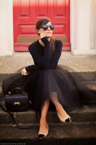 Black Leather Ballerina Shoes Outfits: 