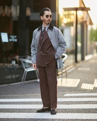 Dark Brown Suit Outfits: For an outfit that's refined and GQ-worthy, go for a dark brown suit and a brown suit. Introduce a pair of black suede loafers to your ensemble to keep the ensemble fresh.