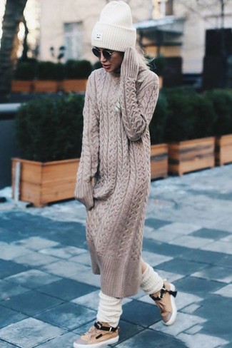 Beige Sweater Dress Outfits: 
