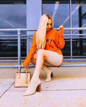 Orange Print Sweatshirt Outfits For Women: 