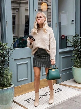 Charcoal Check Mini Skirt Outfits: 