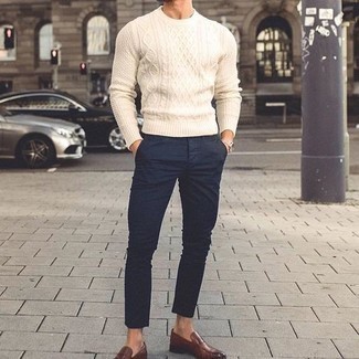 Moss London Lambswool Jumper With Cable Knit In Camel