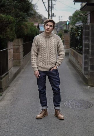 Polo Half Zip Cable Knit Tussah Silk Sweater