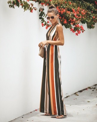 Multi colored Vertical Striped Jumpsuit Outfits: 