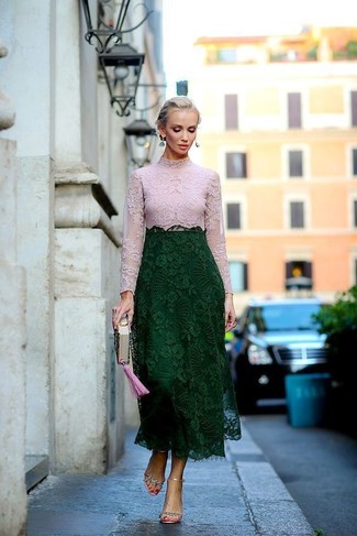 Green Lace Midi Dress Outfits: 
