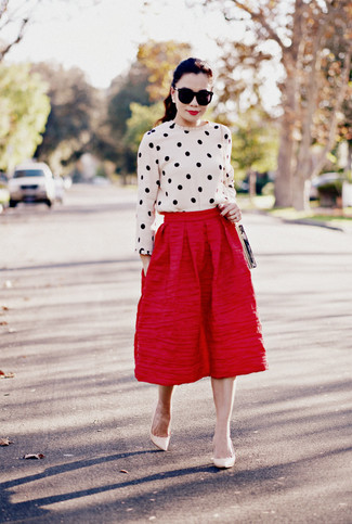 Woven Midi Vintage Skirt Red
