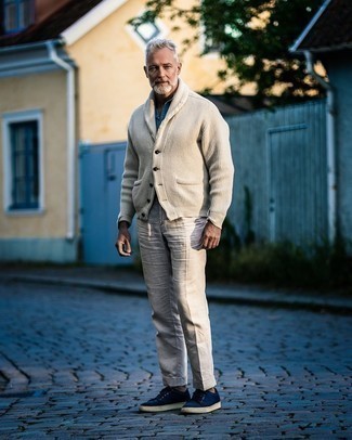 Beige Linen Dress Pants Outfits For Men: 