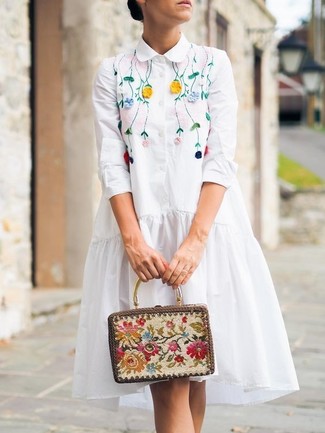 White Embroidered Shirtdress Outfits: 