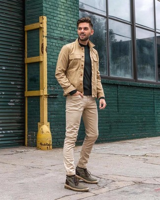 Dark Green Canvas Casual Boots Outfits For Men: 