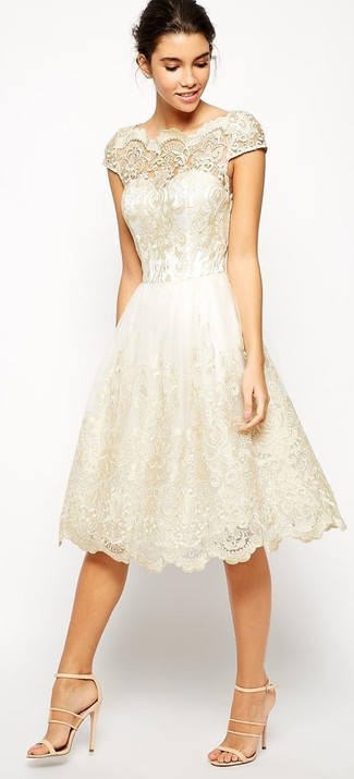 Bonded Lace Fit Flare Dress
