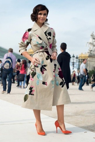 Beige Floral Trenchcoat Outfits For Women: 