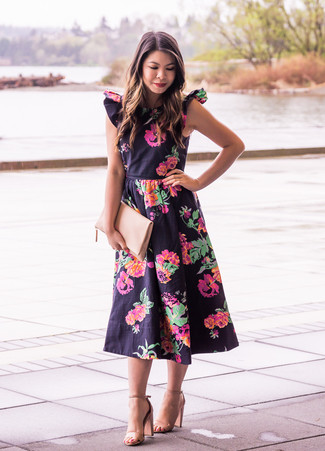 Black Floral Midi Dress Smart Casual Outfits: 