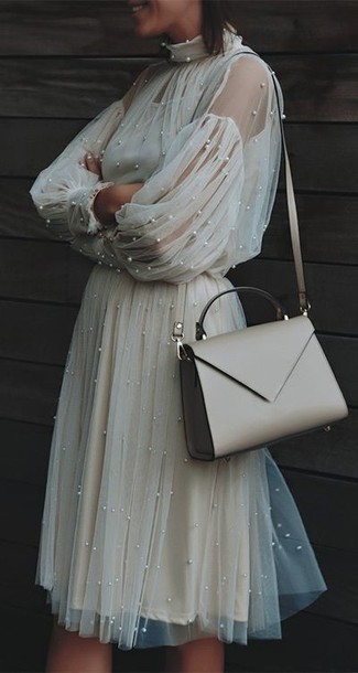 Beige Tulle Midi Dress Outfits: 