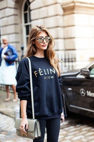 Navy Print Oversized Sweater Outfits: 