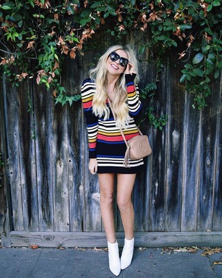 Black and White Horizontal Striped Sweater Dress Outfits: 