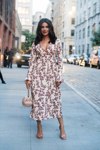 White and Red Floral Midi Dress Outfits: 