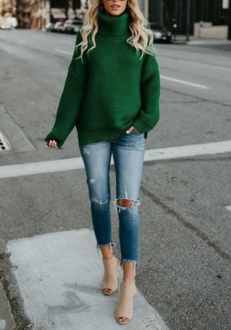 Green Knit Turtleneck Outfits For Women: 