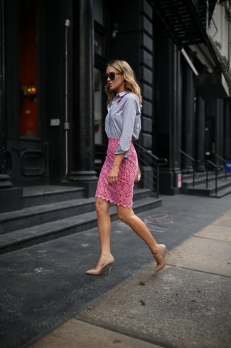Hot Pink Lace Pencil Skirt Outfits: 