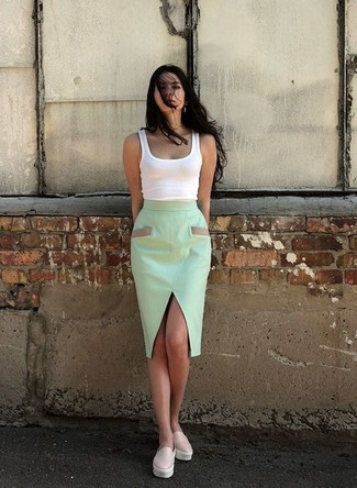 Mint Slit Pencil Skirt Outfits: 