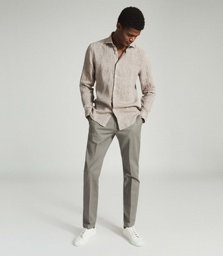 Beige Linen Long Sleeve Shirt Outfits For Men (37 ideas & outfits ...