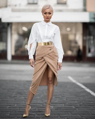 Beige Pencil Skirt Outfits: 