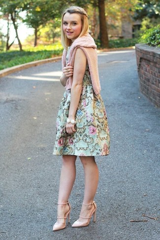 Mint Floral Fit and Flare Dress Outfits: 