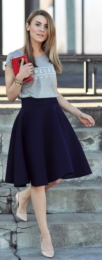 Navy Skater Skirt Outfits: 