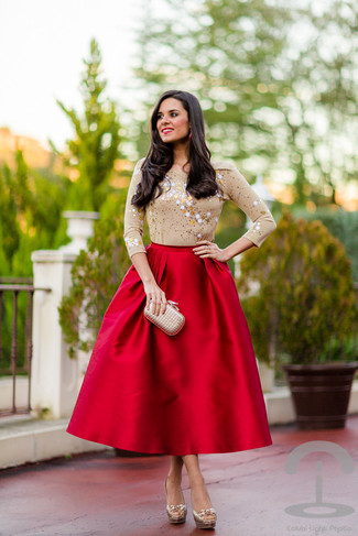 Red Satin Full Skirt Outfits: 