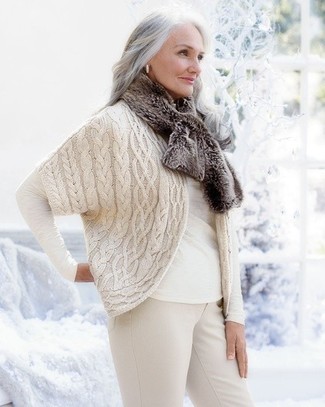 Tan Knit Open Cardigan Outfits For Women: 