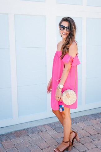 Hot Pink Off Shoulder Dress Outfits: 