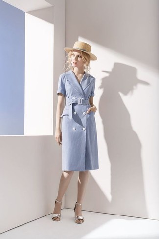 Light Blue Cotton Wrap Dress Outfits: 
