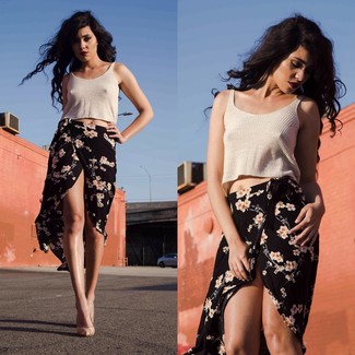 Black Floral Midi Skirt Outfits: 