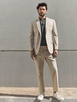 White Fit Two Piece Suit With Tie