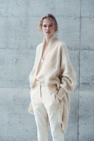 Beige Silk Tank Outfits For Women: 