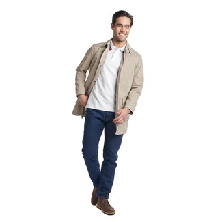 Tan Trenchcoat Outfits For Men: Pair a tan trenchcoat with navy jeans to assemble an effortlessly stylish and put together ensemble. A pair of dark brown leather desert boots immediately ups the style factor of your ensemble.